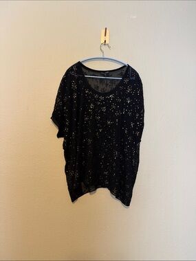 Eileen Fisher sequin black silk Semi Sheer top size Medium